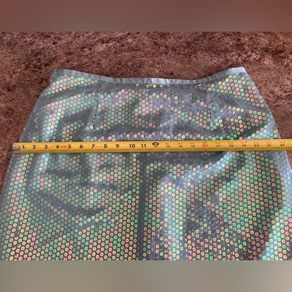 Vintage Mint Green Iridescent Sequin Knee Skirt Venezia Mermaid Vibe Aqua Sheen - Picture 6 of 12